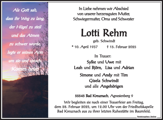 Traueranzeige von Lotti Rehm von WochenSpiegel
