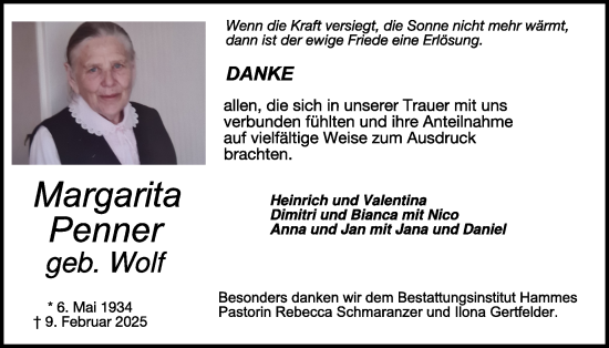 Traueranzeige von Margarita Penner von WochenSpiegel