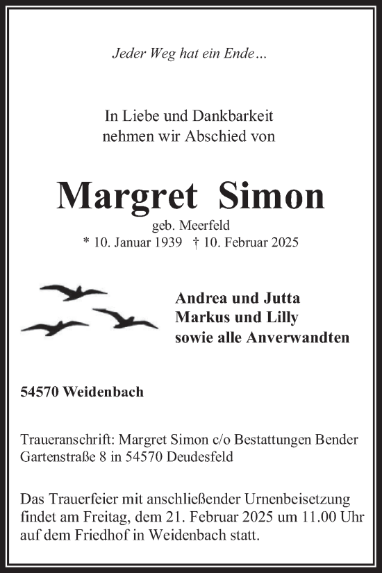 Traueranzeige von Margret Simon von WochenSpiegel