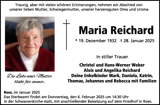 Traueranzeige von Maria Reichard von WochenSpiegel