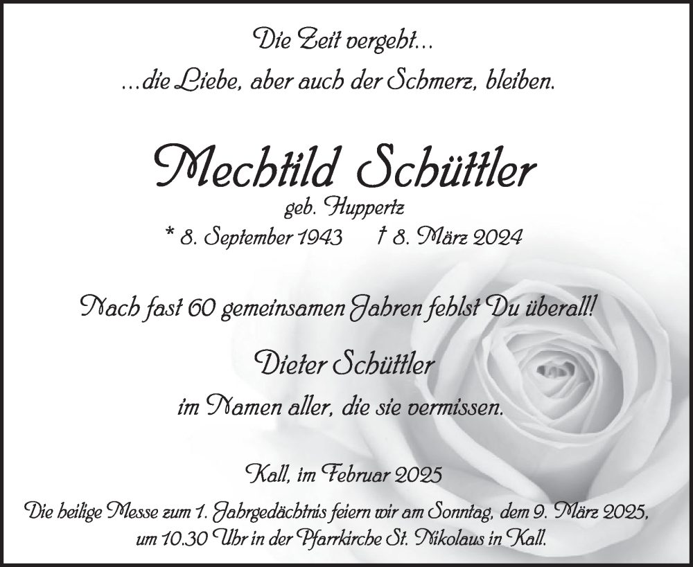 Traueranzeige für Mechtild Schüttler vom 26.02.2025 aus WochenSpiegel