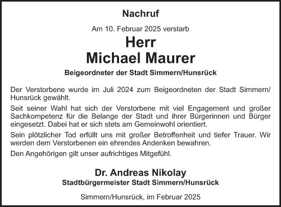 Traueranzeige von Michael Maurer von WochenSpiegel