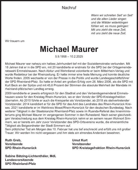 Traueranzeige von Michael Maurer von WochenSpiegel