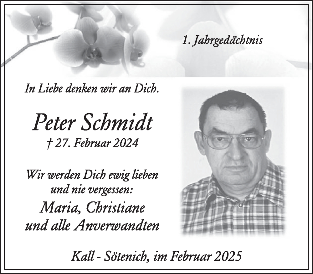  Traueranzeige für Peter Schmidt vom 26.02.2025 aus WochenSpiegel