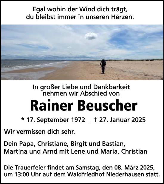 Traueranzeige von Rainer Beuscher von WochenSpiegel