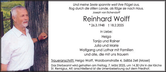 Traueranzeige von Reinhard Wolff von WochenSpiegel