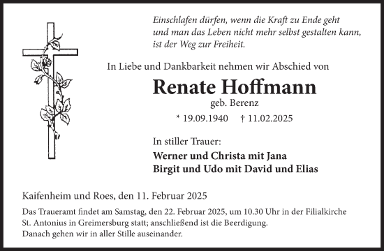 Traueranzeige von Renate Hoffmann von WochenSpiegel
