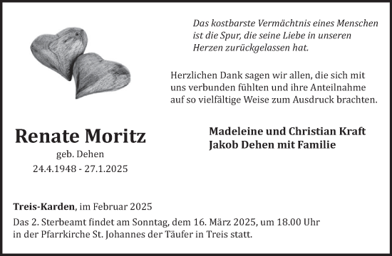 Traueranzeige von Renate Moritz von WochenSpiegel