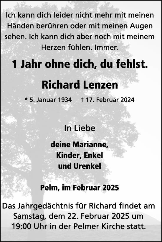 Traueranzeige von Richard Lenzen von WochenSpiegel