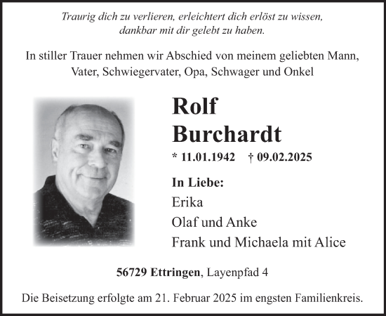 Traueranzeige von Rolf Burchardt von WochenSpiegel