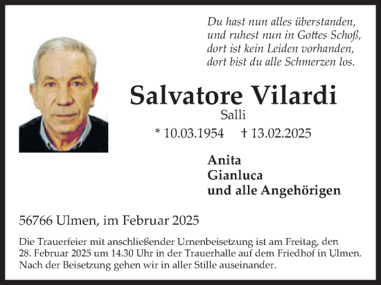 Traueranzeige von Salvatore Vilardi von WochenSpiegel