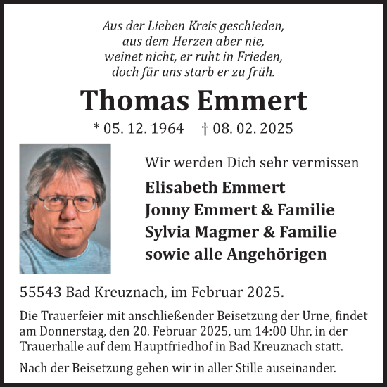 Traueranzeige von Thomas Emmert von WochenSpiegel