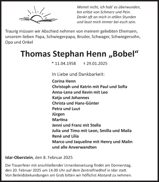 Traueranzeige von Thomas Stephan Henn von WochenSpiegel