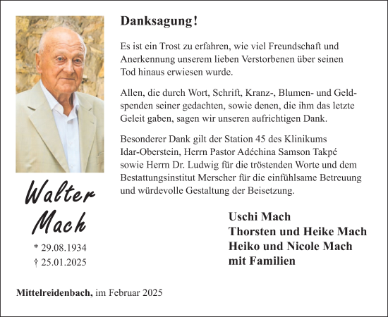 Traueranzeige von Walter Mach von WochenSpiegel