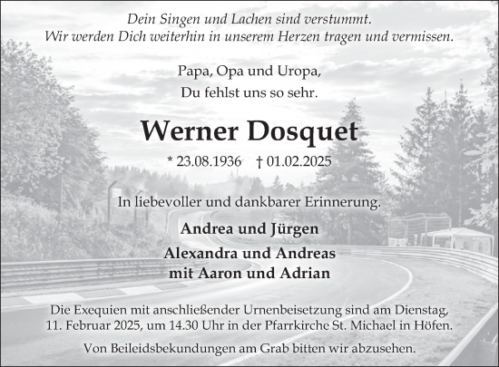 Traueranzeige von Werner Dosquet von WochenSpiegel