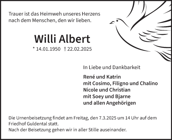 Traueranzeige von Willi Albert von WochenSpiegel