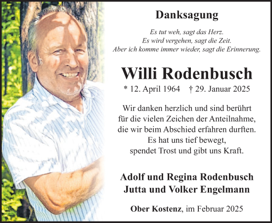 Traueranzeige von Willi Rodenbusch von WochenSpiegel