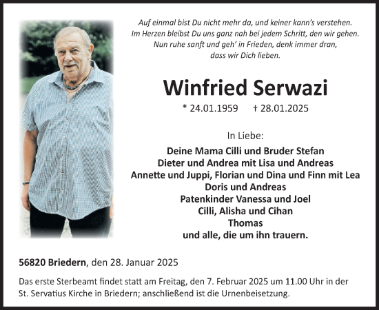Traueranzeige von Winfried Serwazi von WochenSpiegel
