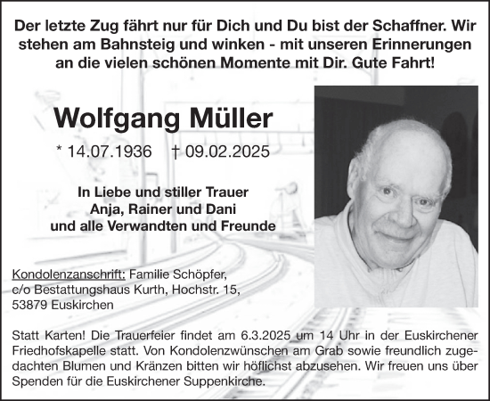 Traueranzeige von Wolfgang Müller von WochenSpiegel