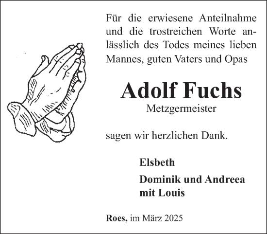 Traueranzeige von Adolf Fuchs von WochenSpiegel