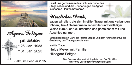 Traueranzeige von Agnes Feltges von WochenSpiegel