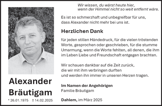 Traueranzeige von Alexander Bräutigam von WochenSpiegel