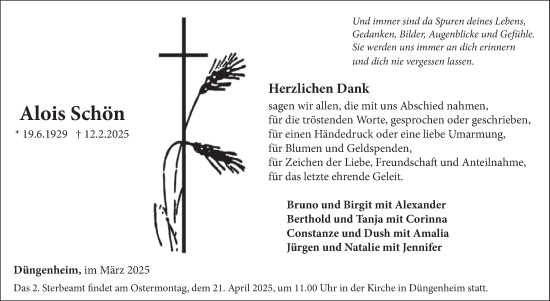 Traueranzeige von Alois Schön von WochenSpiegel