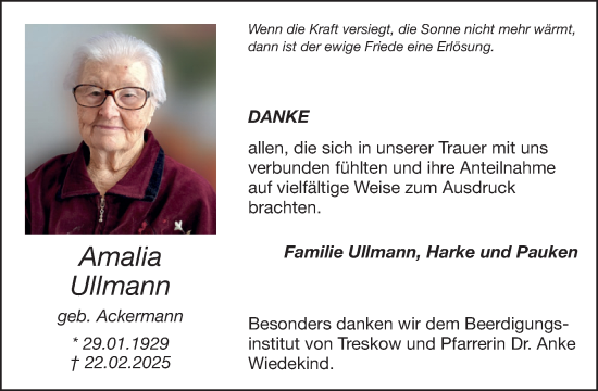Traueranzeige von Amalia Ullmann von WochenSpiegel