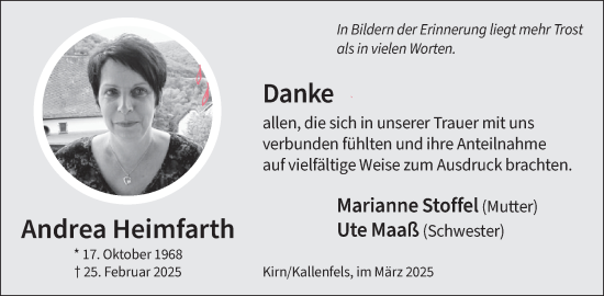 Traueranzeige von Andrea Heimfarth von WochenSpiegel