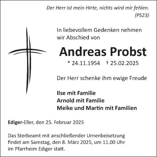 Traueranzeige von Andreas Probst von WochenSpiegel