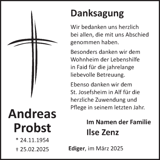 Traueranzeige von Andreas Probst von WochenSpiegel