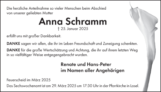 Traueranzeige von Anna Schramm von WochenSpiegel