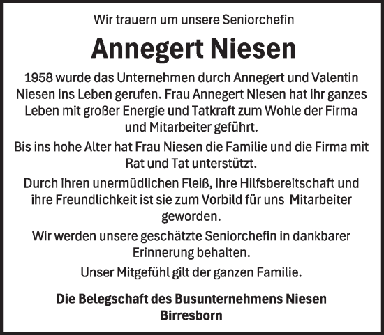 Traueranzeige von Annegret Niesen von WochenSpiegel