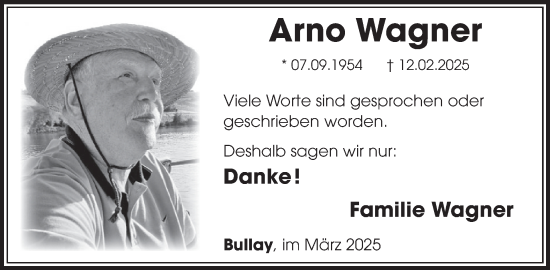 Traueranzeige von Arno Wagner von WochenSpiegel