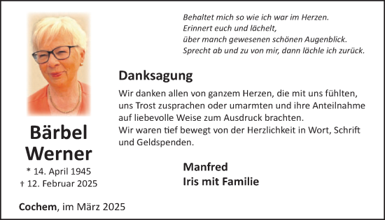 Traueranzeige von Bärbel Werner von WochenSpiegel