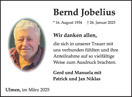 Traueranzeige von Bernd Jobelius von WochenSpiegel