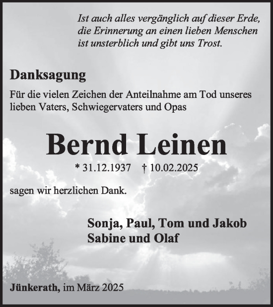 Traueranzeige von Bernd Leinen von WochenSpiegel