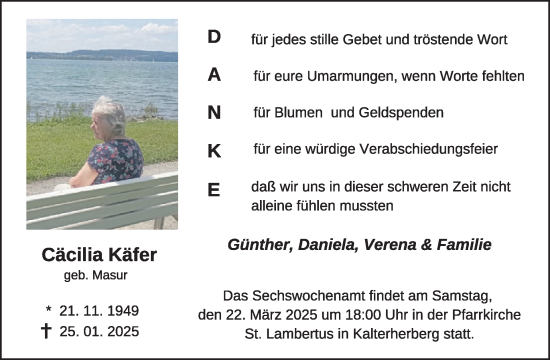 Traueranzeige von Cäcilia Käfer von WochenSpiegel