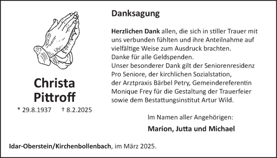 Traueranzeige von Christa Pittroff von WochenSpiegel
