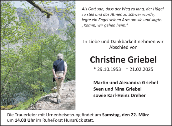 Traueranzeige von Christine Griebel von WochenSpiegel