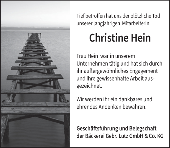 Traueranzeige von Christine Hein von WochenSpiegel