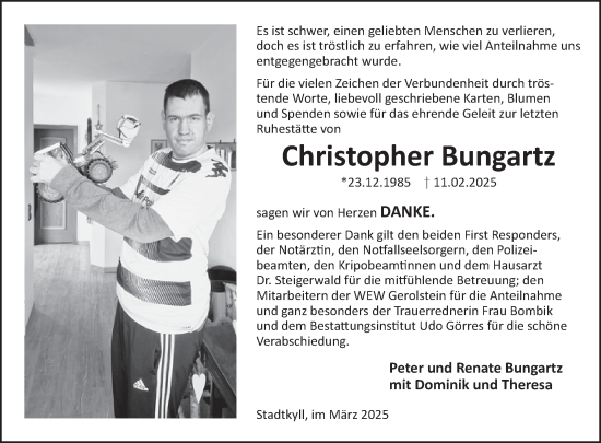 Traueranzeige von Christopher Bungartz von WochenSpiegel