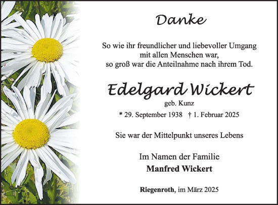 Traueranzeige von Edelgard Wickert von WochenSpiegel