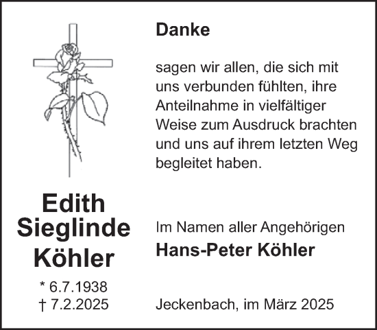 Traueranzeige von Edith Sieglinde Köhler von WochenSpiegel