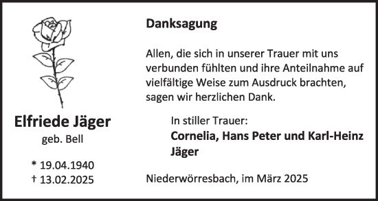 Traueranzeige von Elfriede Jäger von WochenSpiegel