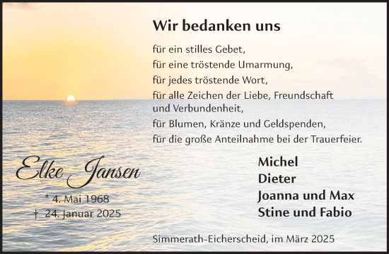 Traueranzeige von Elke Jansen von WochenSpiegel