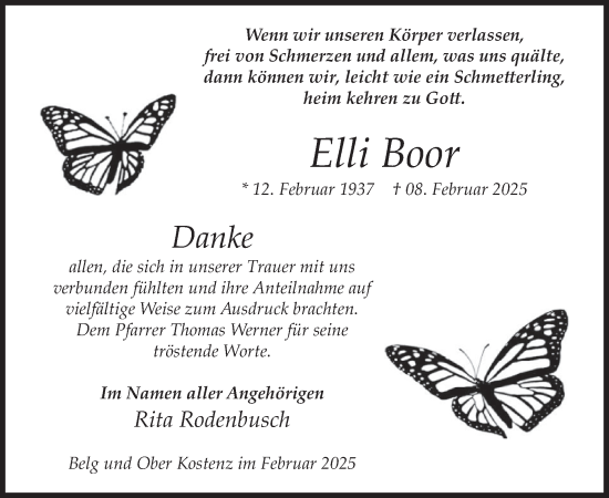 Traueranzeige von Elli Boor von WochenSpiegel