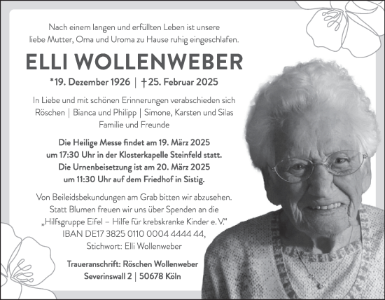 Traueranzeige von Elli Wollenweber von WochenSpiegel