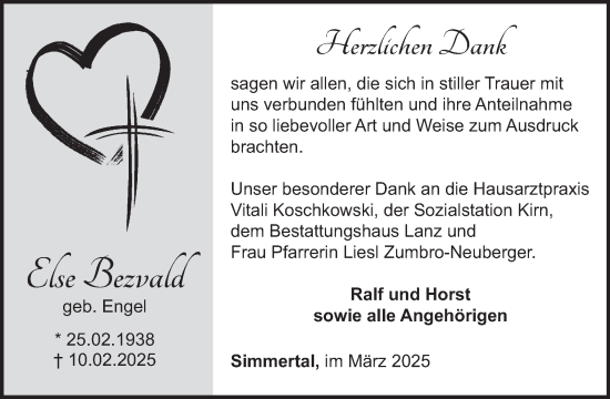 Traueranzeige von Else Bezvald von WochenSpiegel