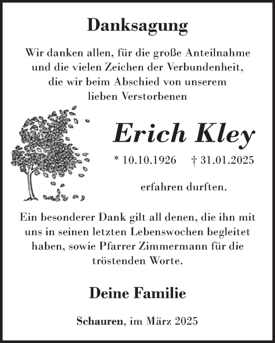 Traueranzeige von Erich Kley von WochenSpiegel